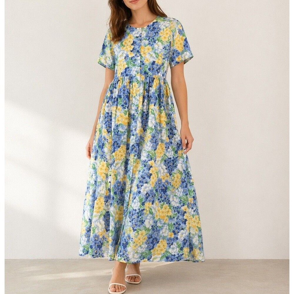 Faith Mountain Floral Cottagecore Maxi Dress Womens 3X Capiz Shell Buttons